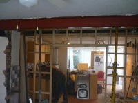 Loadbearing wall removed to provided a large open-plan kitchen/dining area 